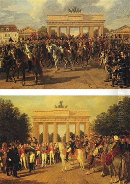 Napoleon Bonaparte, 1st Emperor Of France, Entering The City Of Berlin At The Brandenberg Gate Oil Painting by Heinrich Anton Dahling