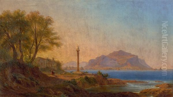 Ansicht Des Monte Pellegrino Bei Palermo Mit Mariensaule Oil Painting by Richard Daehling