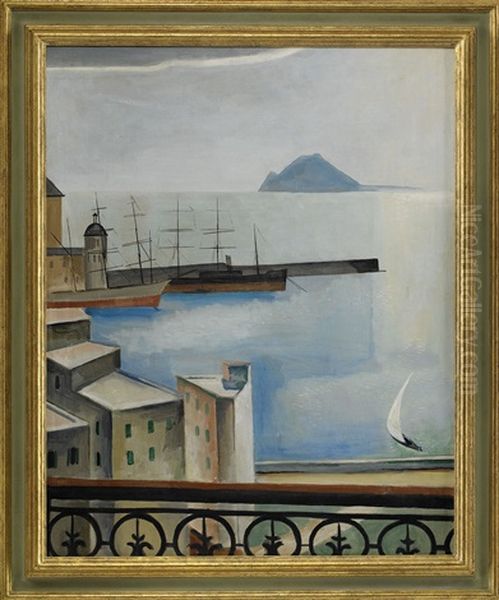 Hamnen I Pozzuoli - Neapel Oil Painting by Ewald Dahlskog