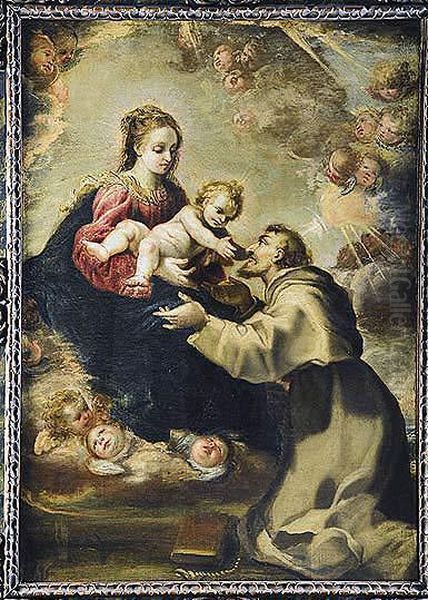 Aparicion De La Virgen Con El Nino A San Francisco Oil Painting by Antonio Van De Pere