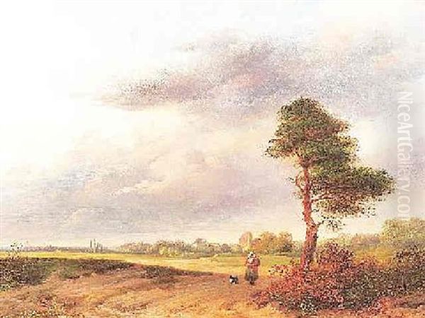 Bauerin Auf Der Landstase Vor Einem Hollandischen Dorf Oil Painting by Jacob Dahmen