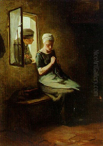 Visiting At The Window Oil Painting by Jacob Dahmen