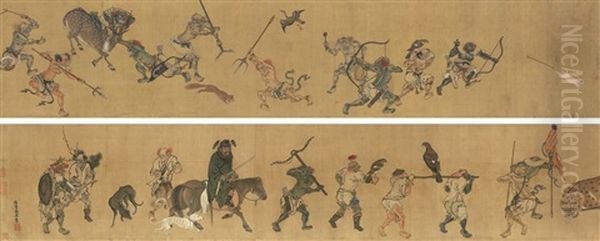 Zhong Kui's Hunting Procession Oil Painting by  Dai Jin