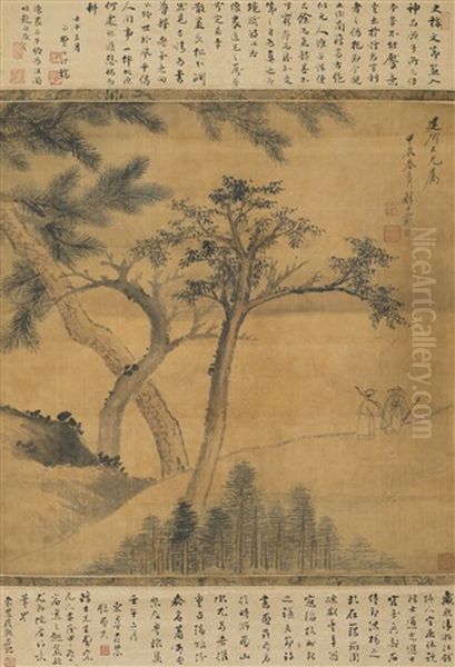 Scholars Talking Under Trees Oil Painting by  Dai Xi