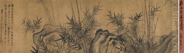 Ink Bamboo And Rock (w/titleslip By Wu Changshuo) Oil Painting by  Dai Xi