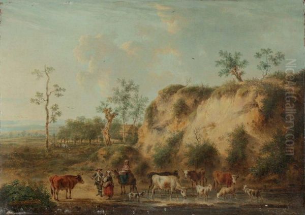 Troupeau S'abreuvant Pres D'une Dune Oil Painting by Hendrik van Anthonissen