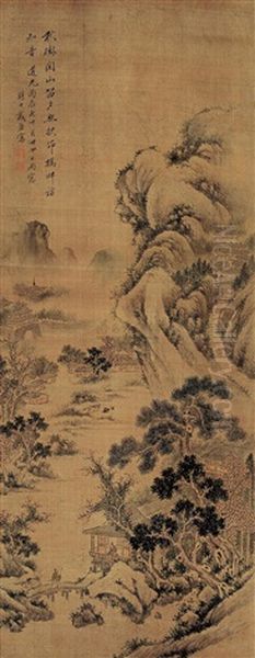 Walking With A Staff Through Mountains In Autumn Oil Painting by  Dai Xi