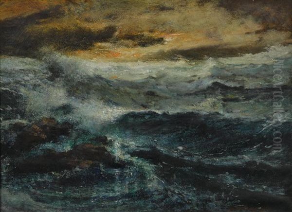 Waves Crashing On The Shore Oil Painting by Elliot Daingerfield