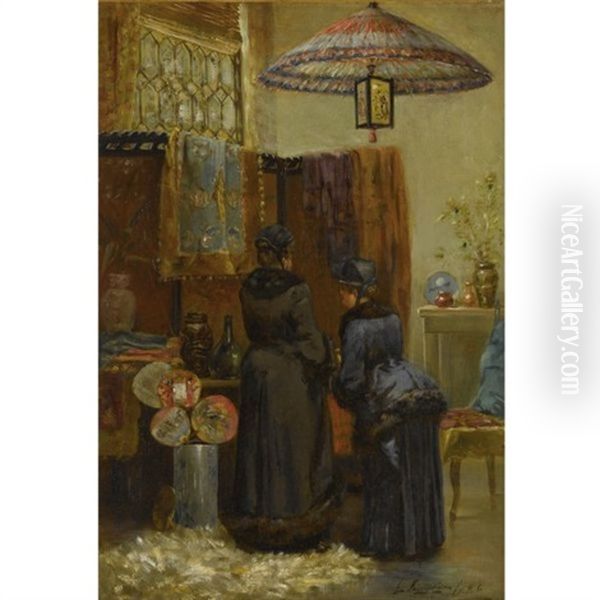 A Quaint Oriental Shop Oil Painting by Elliot Daingerfield