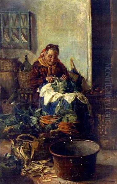 Preparing Vegetables Oil Painting by Augusto Daini