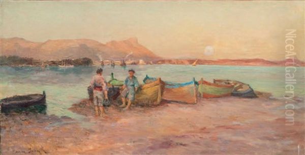 Pecheurs Devant Toulon Oil Painting by Maurice Dainville