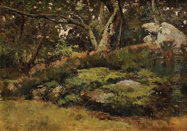 Rochers En Foret De Fontainebleau Oil Painting by Maurice Dainville