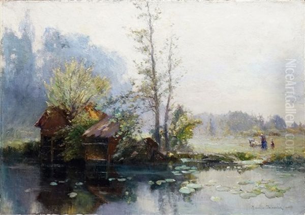 Lavandiere En Bord De Riviere Oil Painting by Maurice Dainville