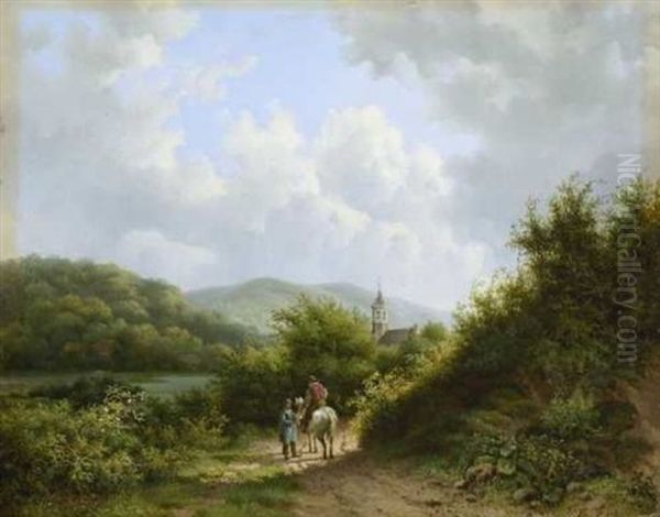 Begegnung Auf Dem Weg Am Flussufer Oil Painting by Alexander Joseph Daiwaille