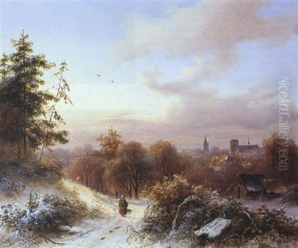 Verschneite Winterlandschaft Oil Painting by Alexander Joseph Daiwaille