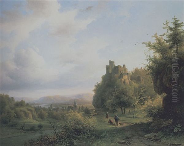 Romantische Landschaft Am Niederrhein Oil Painting by Alexander Joseph Daiwaille