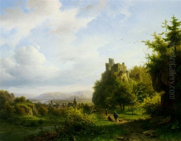 Landscape With A Castle Beyond Oil Painting by Alexander Joseph Daiwaille