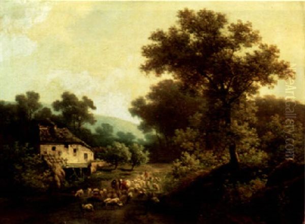 A Pastoral Landscape Oil Painting by Alexander Joseph Daiwaille