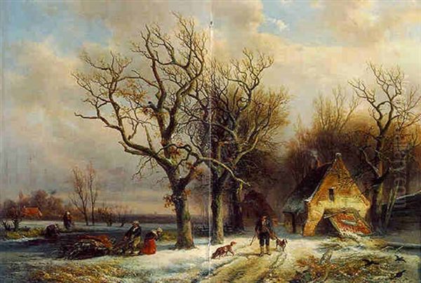 Scene Hivernale Animee Oil Painting by Alexander Joseph Daiwaille