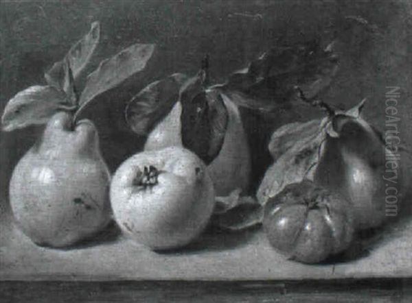 Still Life With Pears, An Apple And Tomato Oil Painting by Jean Augustin Daiwaille