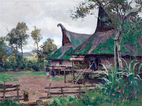 Minangkabau Village, Sumatra Oil Painting by Carel Lodewijk Dake the Younger