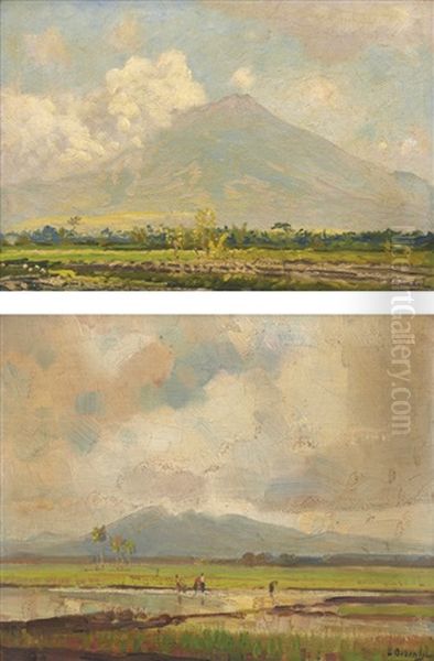 A Pair Of Landscapes Oil Painting by Carel Lodewijk Dake the Younger