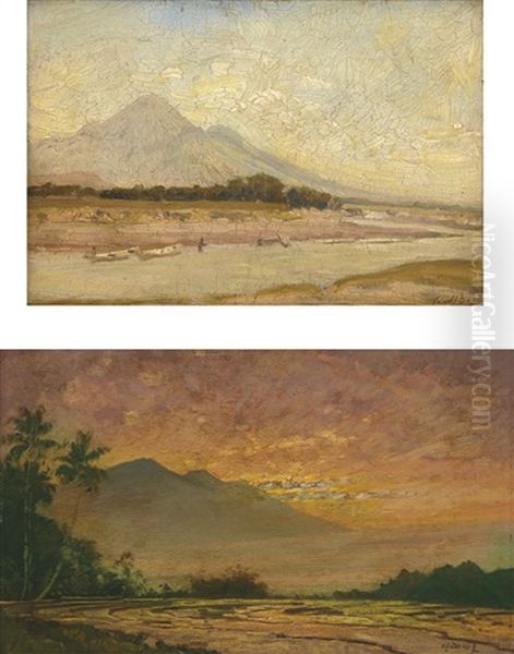 A Pair Of Landscapes Oil Painting by Carel Lodewijk Dake the Younger