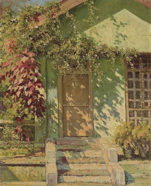 A House In The Garden Oil Painting by Carel Lodewijk Dake the Younger