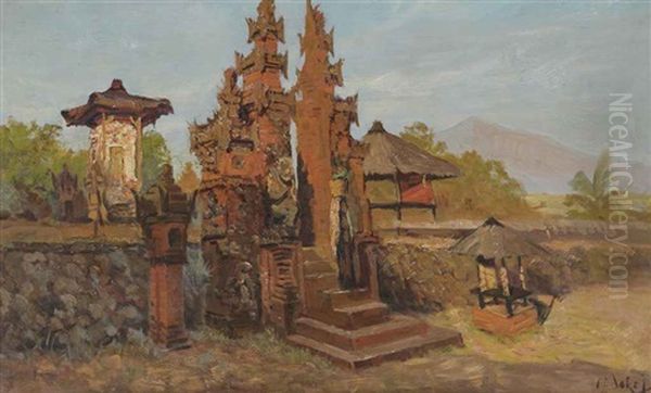 Temple By Gitgit Oil Painting by Carel Lodewijk Dake the Younger