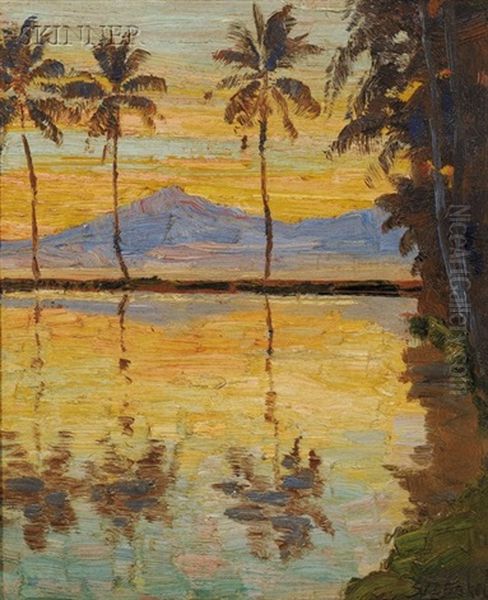 Sunset Beyond The Palms Oil Painting by Carel Lodewijk Dake the Younger