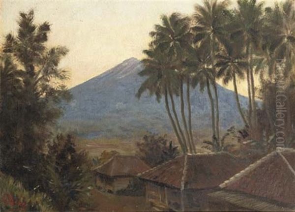 Kampong Near The Vulcano Oil Painting by Carel Lodewijk Dake the Younger