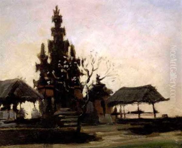 Balinese Temple At Sunset Oil Painting by Carel Lodewijk Dake the Younger