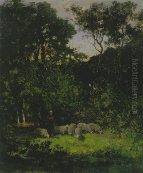 Schapenhoedster In Het Twickelerbos Bij Delden Oil Painting by Carel Lodewijk Dake the Younger