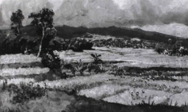 Mount Merapi By Upcoming Thunder, Java Oil Painting by Carel Lodewijk Dake the Younger