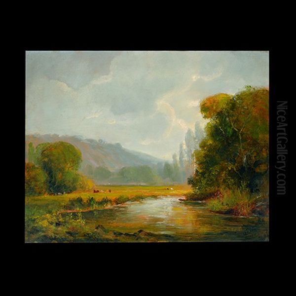 River And Mountain Oil Painting by Tilden Daken