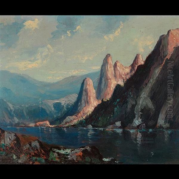 Mountain Lake Scene Oil Painting by Tilden Daken