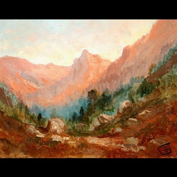 Mountain Landscape At Sunset Oil Painting by Tilden Daken