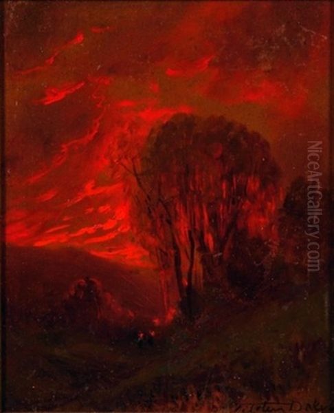 Landscape At Sunset Oil Painting by Tilden Daken