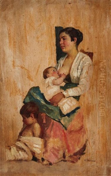 A Mother With Child Oil Painting by Eduardo Dalbono