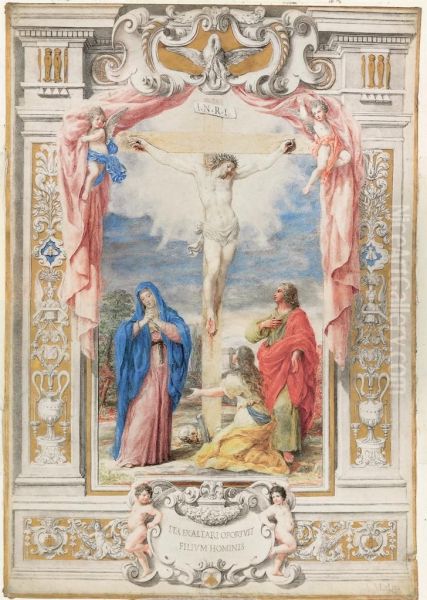 The Crucifixion In An Elaborate Architectural Framework Oil Painting by Antonio Maria Antonozzi