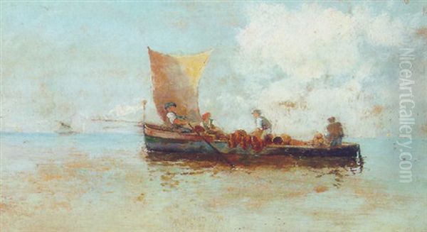 A Fishing Boat At Sea Oil Painting by Eduardo Dalbono