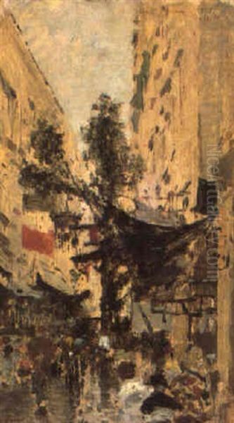 Via Di Napoli Oil Painting by Eduardo Dalbono