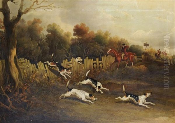 Hounds On The Scent With Huntsmen Nearby; Hunting Hounds Moving In For The Kill (2 Works) by David (of York) Dalby