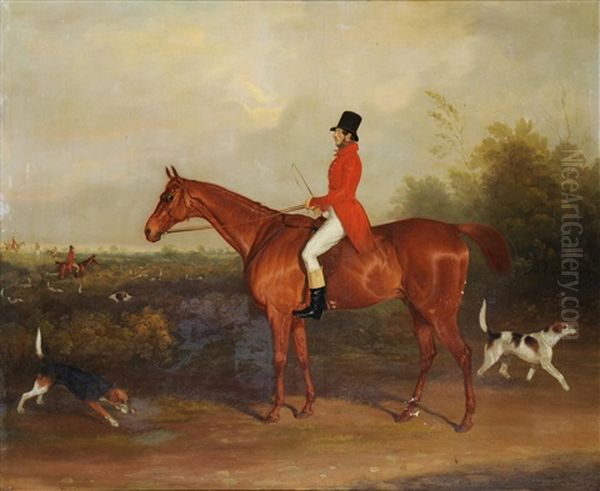 Chestnut Hunter With The Huntsman Up Oil Painting by David (of York) Dalby