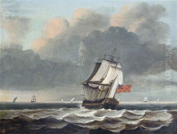 A Frigate Heeling In The Breeze In The Channel Oil Painting by David (of York) Dalby