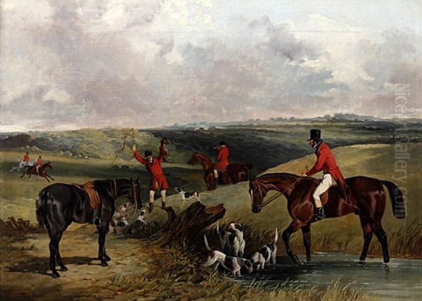 Hunters With Horses, Hounds And Catch Oil Painting by David (of York) Dalby