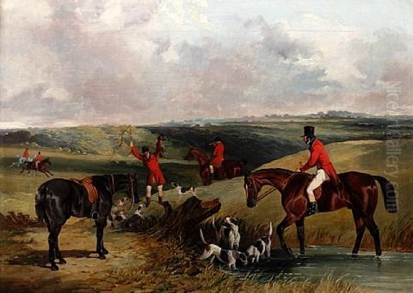 Hunters With Horses, Hounds And Catch Oil Painting by David (of York) Dalby