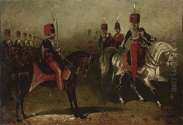 11th Hussars On Parade Oil Painting by David (of York) Dalby