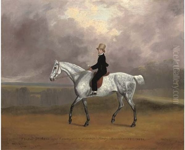 Thomas Dicksan, Aged 8, On His Favorite Pony Wendlestone, In A Landscape Oil Painting by David (of York) Dalby