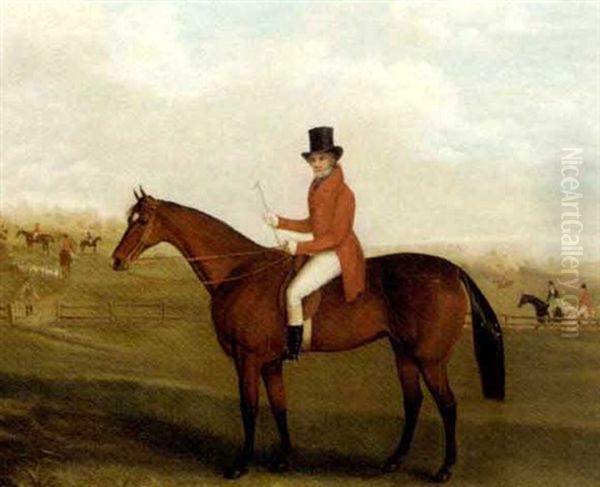 Portrait Of A Gentleman On A Bay Hunter With A Hunt Beyond (mr. John Mytton?) Oil Painting by David (of York) Dalby